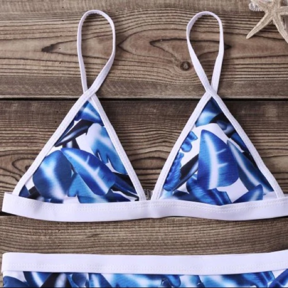 White and Blue Leaf Print Bikini Too from Zaful